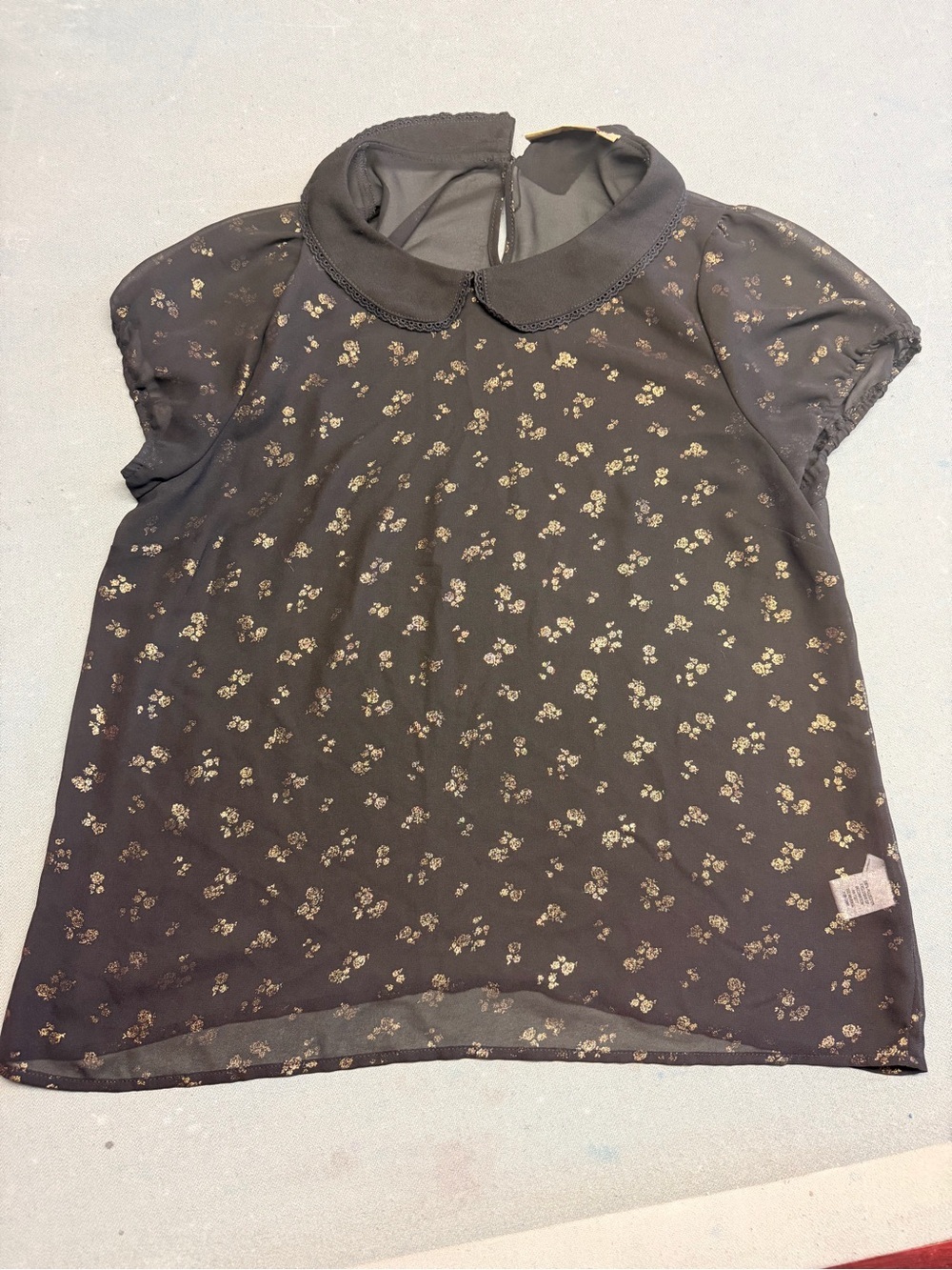 princess vera wang Black Blouse with Gold Floral Accents